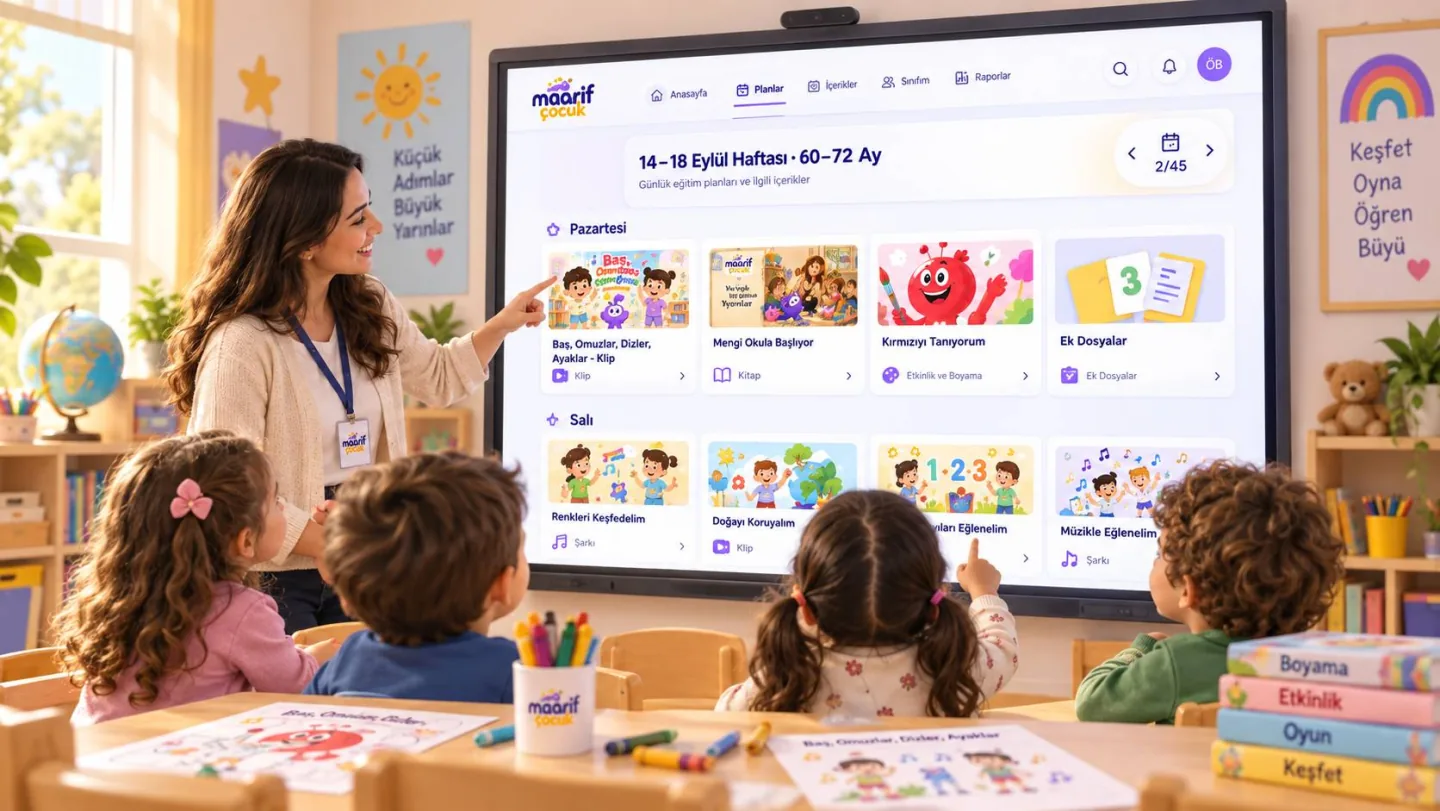 Öğretmen ve çocuklar Maarif Çocuk içeriklerini sınıf materyalleriyle birlikte keşfediyor