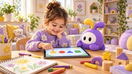 Tabletteki şekilleri seçerek keşfeden çocuk